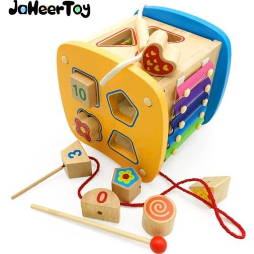 JaheerToy Shape Classification Toys for Children Multifunctional Toy Wood Learn Numbers and Music Enlightenment 1-2-3 Years