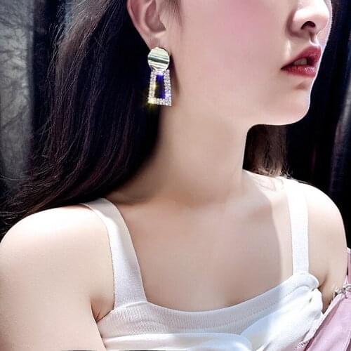Exaggerated zircon geometric Earrings Fashion long metal Earrings