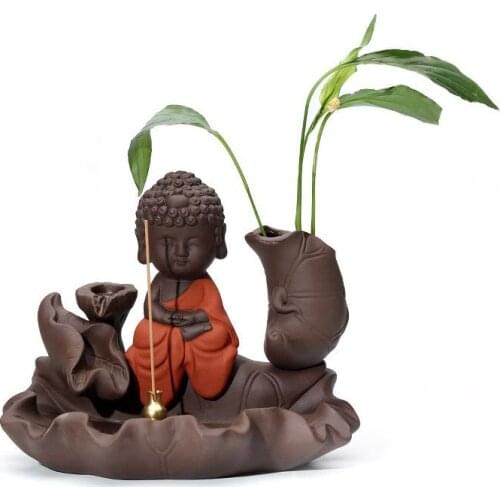 Backflow Incense Burner Little Monk Censer Ceramic Waterfall Backflow Incense Burner Holder Use In Home Teahouse Home Decor