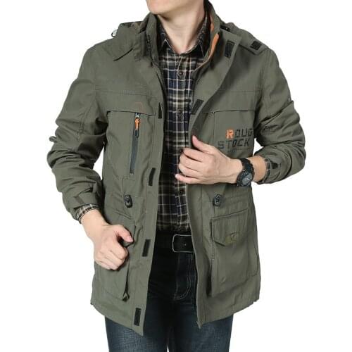 Spring Autumn Mens Bomber Casual Jacket Army Military Waterproof Windbreaker Jacket Multi-pocket Tactical Jacket Hooded Coat