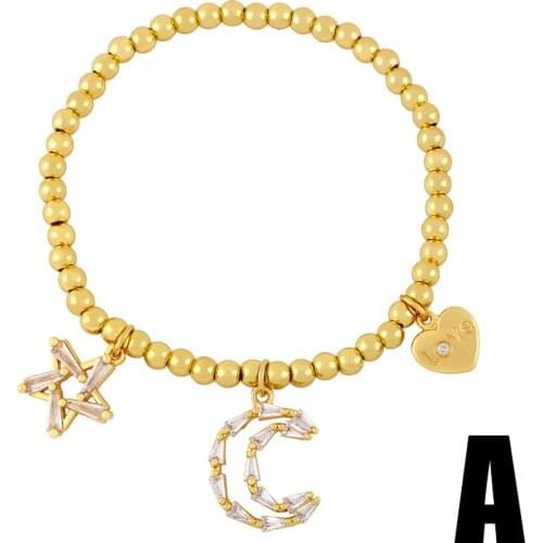 Amazon Hot Love Eyes Round Bead Gold Plated Elastic Starmoon Bracelet For Boys And Girls