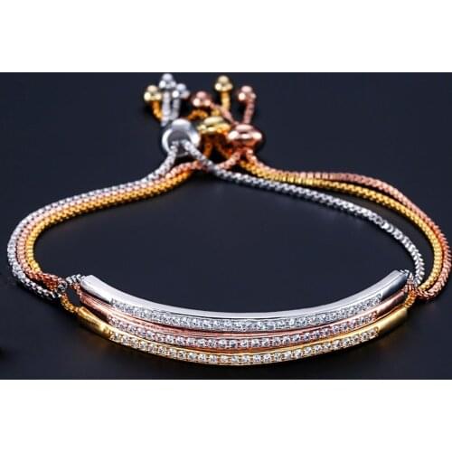 Hot Sale Copper Pave Setting Zircon Charm Bracelets Adjustable Chain For Women Couple Jewelry 2021 Gift Wholesale