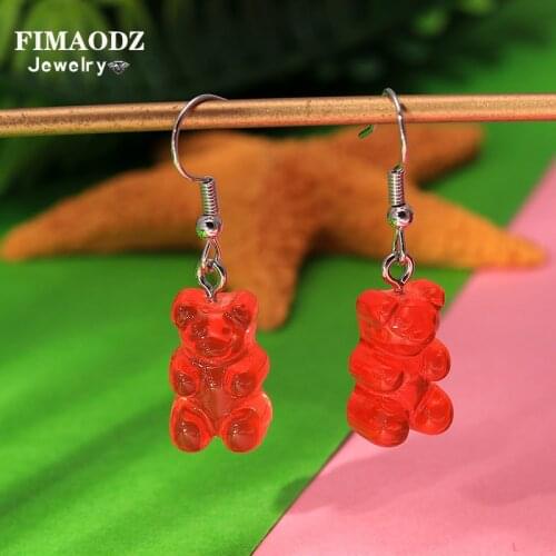 FIMAODZ Cartoon Cute Gummy Bear Earrings Candy Color Creative Animal Resin Women Earings Fashion Jewelry 2020 Girl Party Gifts