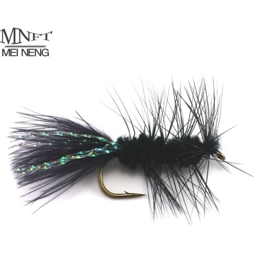 MNFT 10PCS 6# Head Woolly Bugger Streamer Flies Black Streamer Crystal Flash Tail Fly Fishing Worm