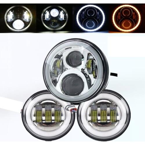 Motorcycle 7" LED Headlight for Harley Touring Ultra Limited with 4-1/2 LED Passing Lamps DOT Fog Lights & Bracket Mounting Ring