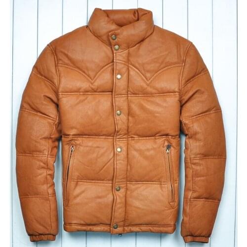 Genuine Leather Jacket Men Vintage Goatskin Leather Jacket Mens Duck Down Winter Coat Plus Size Jaqueta De Couro 250711 YY772