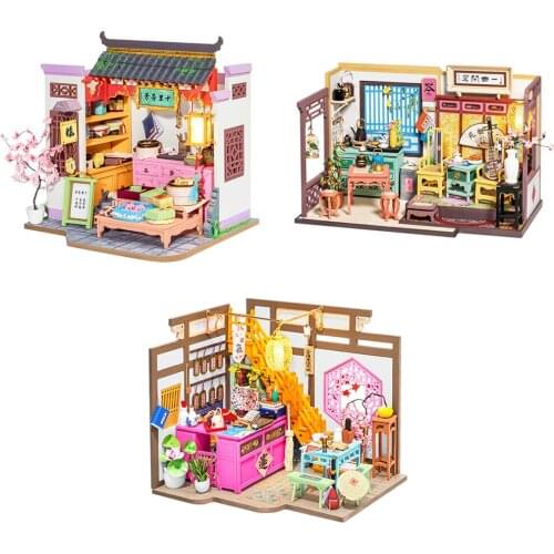 DIY Dollhouse Kit Chinese Wooden Building Shop Doll House 3D Puzzles Toys