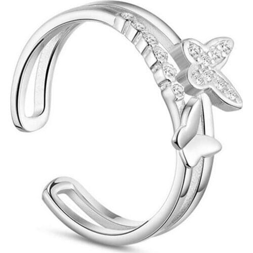 New Butterfly Love Silver Ring Girl Micro-butterfly Butterfly Zircon Ring Opening Hand Ornament Japanese and Korean Version