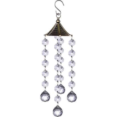 Metal Wind Chimes With Crystal Octagonal Bead Pendant Lucky Feng Shui Glass Hanging Garden Charm Home Decoration