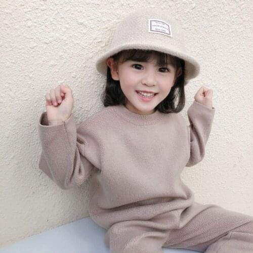 Two Piece Pullover Knitting Kids Sweaters Sets Spring Winter Baby Girls Warm Tops Bottoming Children Clothes High Quality
