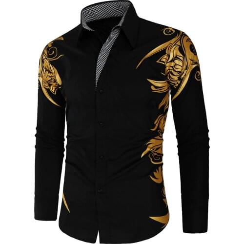 New Gold Bronzing Camisa Social Shirts Men Dress Slim Fit 2019 New Brand Long Sleeve Striped Shirt For Men Streetwear Shirts