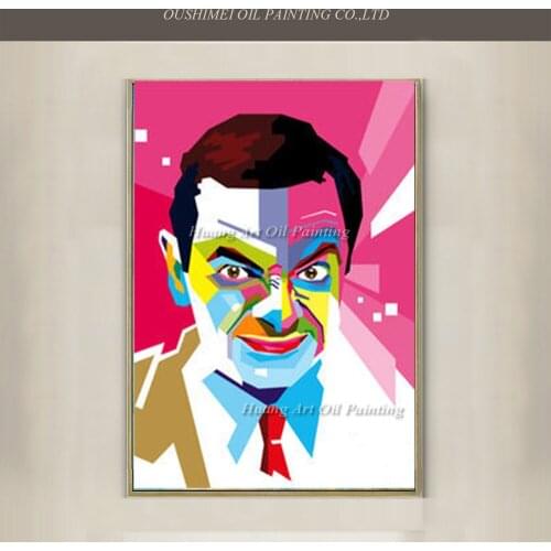 Hand Painted Classic TV Personality Bean Canvas Abstract Portrait Oil Painting Actor Rowan Atkinson Acrylic Paintings