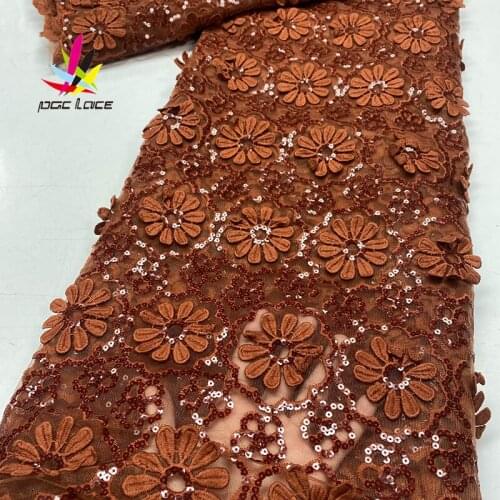 Mesh Sequin Net lace Fabric Milk Silk Burnt Orange Color 2021 African Mesh Wedding Good Price for Dress XZNI4470