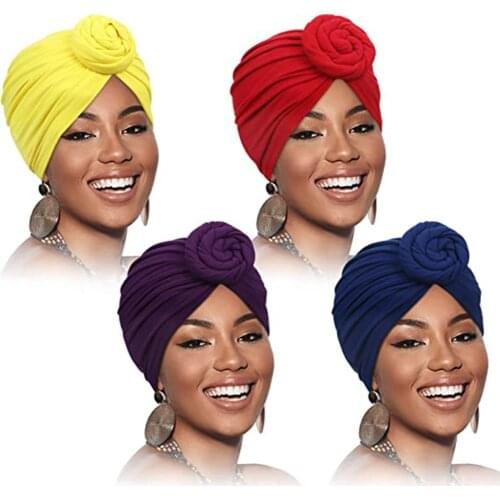 Donut Turban Caps For Women Stretch Hijab Cap Muslim Soft Cotton Headscarf Bonnet Hat Ladies Headband Turbans Headwraps