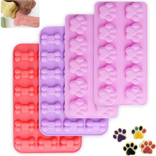 Paw Print Silicone Mold Bone Puppy Dog Cat Paw Ice Trays Pet Treat Chocolate Jelly Candy Soap Molds Cake Decorating Baking Mould
