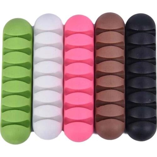7 Holes Silicone Cable Clamp USB Cable Organizer Wire Winder Headphone Earphone Holder Cord Clip Phone Line Desktop Management