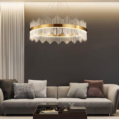 Contemporary Stainless Steel Glass Gold Round Chandelier Lights Suspension led Luminaire Lampen For Dinning Living Room