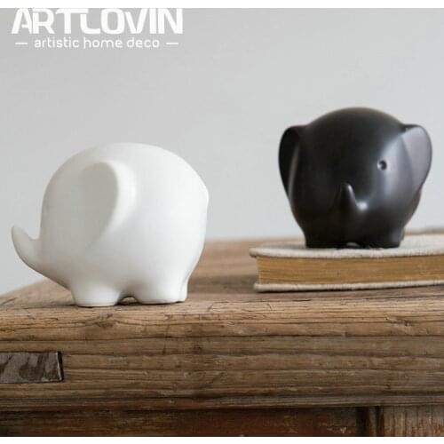 Modern Simple Style Creative Animal Black White Matte Elephant Status Friendly Partners Brothers Sisters Ceramic Home Decoration