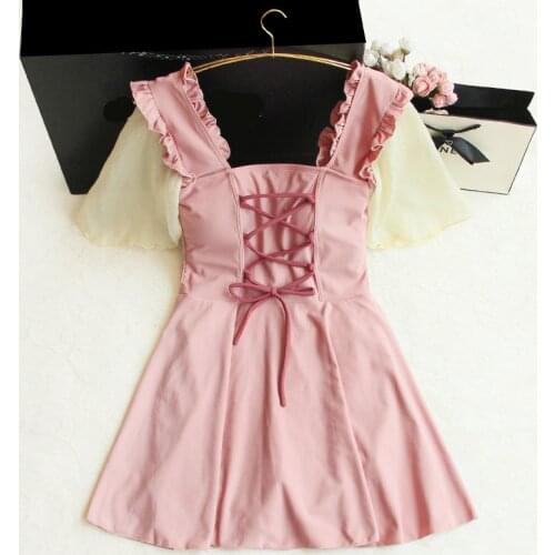 STAERK One-piece women summer skirt conservative cute pink sweet girl students swimsuit, swimming pool water park