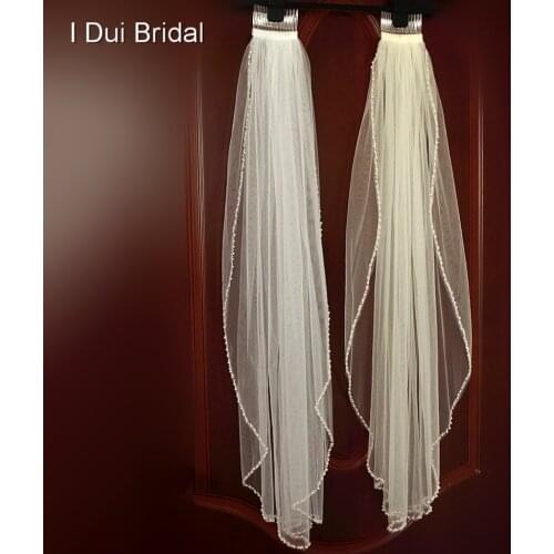 Wedding Bridal Veil with Pearl Beaded One Layer Hair Accessory With Comb White Ivory Tulle