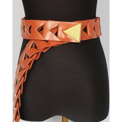 Triangle Hollow Out PU Waist Belt Supe Long 135CM Plus Size PU Leather Waistband 2020 Designer Female Autumn Corset Cinch Belt