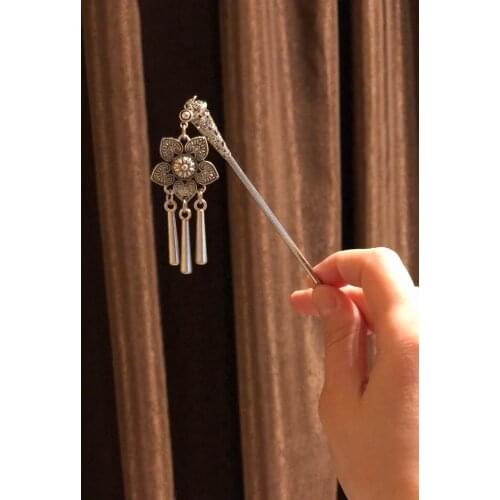 Vintage Chinese Hair Sticks For Women Hairpin Chain Headpieces Gypsy Ethnic color Metal Tassel Pendant Flower Hair Stick Jewelr