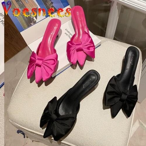 Voesnees Women Slippers Summer Fashion Butterfly-knot Pointed Toe Sandals 2021 New Sexy Stiletto Slides High Heels Female Shoes