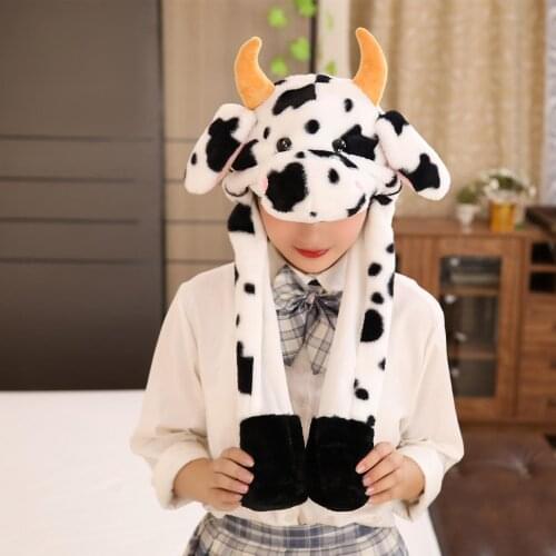Air-bag Cap Soft Plush Toy PP Cotton Cow Ear Moving Jumping Hats for Party Cow Ear Moving Jumping Hats for Party