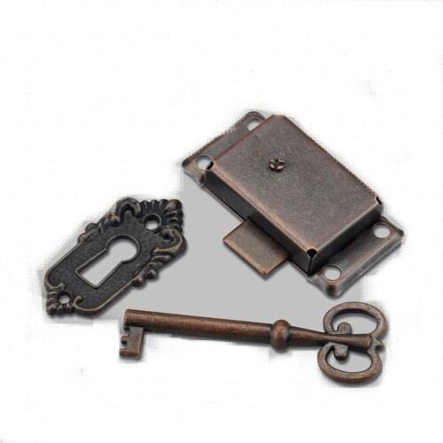 Replacement Antique Vintage Style Bronze Cabinet Door Lock with Key Door Mailbox Lock Decorative Cover Antique Furniture