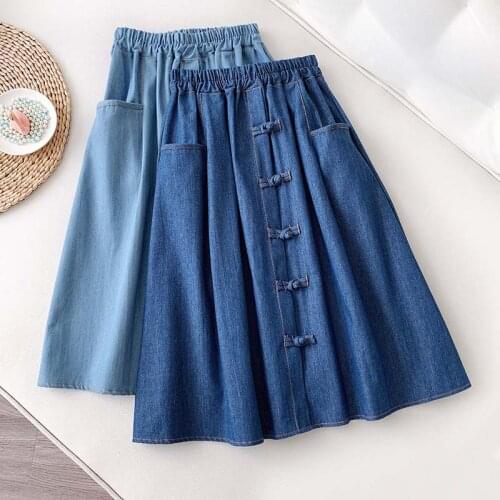 Wasteheart New Blue Black Women Skirt High Waist A-Line Long Skirt Mid-Calf Sexy Skirt Casual Cotton Skirts Denim