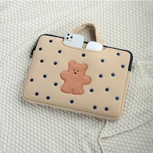 Bear Computer Bag Female Portable Cute 13.3 inch 14/15.6 Notebook ins Liner Bag Girl Clutch Bag Storage Bag
