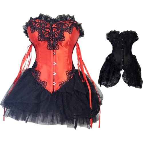 Sexy Women Overbust Corset Steampunk Bonned Lace Up Lingerie Goth Clubwear Bustiers Top Embroidery Shapewear Plus Size Black Red