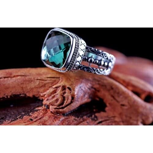 Elegance Green Crystal Inlay 100% Pure 925 Sterling Silver Ring For Women,Vintage Elegant Fine Jewelry For Wholesale