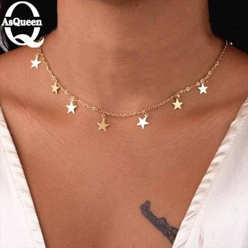 Fashion Women Jewelry Natural Alloy Gold Color Star Pendant Necklace Women Choker Necklace