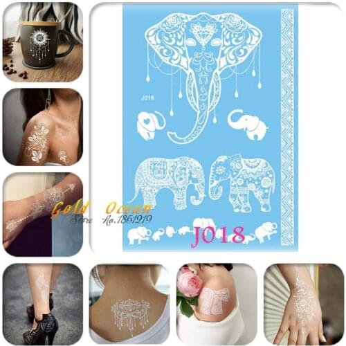 1PC Indian White Ganesha Water Transfer Temporary Tattoo Stickers Henna GJ018 Fake Metallic Tattoo Elephant Women Bracelet Back