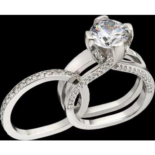 2020 New Arrival Elegance Round Cut AAA CZ Silver Colors Wedding Ring Sets For Women Romantic valentines day Gifts Wholesale