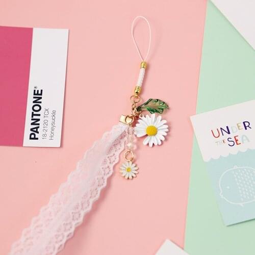 2021 Cute Lovely Sunflower Daisy Flower Fabric Ribbon Lace Keychain For Women Key Chains Ring Car Bag Pendent Charms D578