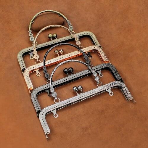 5Pcs 20CM Square Embossing Wrist Metal Kiss Clasp Frame For Bags Flower Handle Sewing Hardware Handbags Accessories