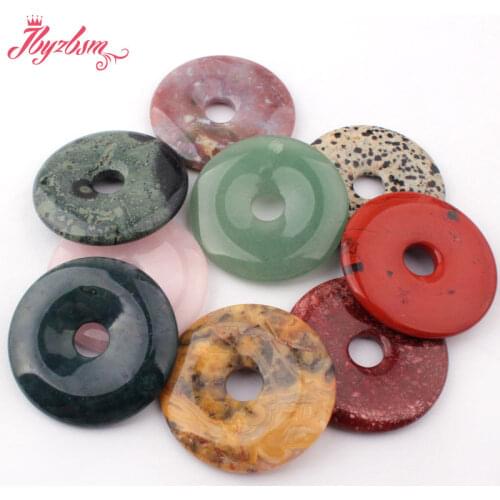 50mm Natural Donut Round Aventurine,Fluorite,Quartz,Stone Beads Pandant 1 Pcs,For DIY Necklace Jewelry Making,Free Shipping