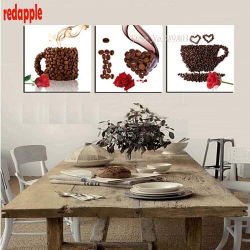 5D DIY Diamond embroidery Coffee Beans diamond painting mosaic cross- stitch Needlework 3pcs/sets Full Square kitchen decor c20