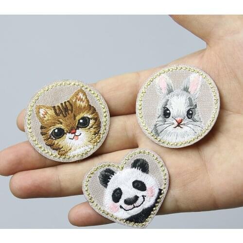 AHYONNIEX 1 Piece Cute Cat Panda Rabbit Patch Iron Emblem Embroidery