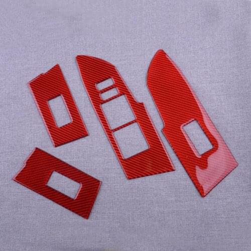 4Pcs/Set Car Red Carbon Fiber Window Lift Switch Panel Cover Trim Frame LHD Fit For Toyota Corolla 2014 2015 2016 2017 2018