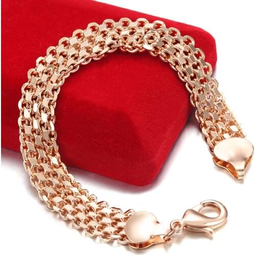 10MM 12MM Big Wide For Women Men Bracelet 585 Rose Gold Color Curb Catenary Chains(No red box)
