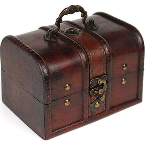 Antique Wooden Jewelry Box Wood DIY Crafts Ring Earrings Container Storage Case Jewelry Holder