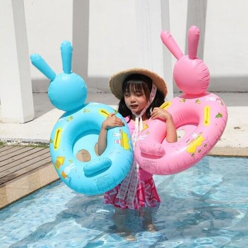 Cute Rabbit Baby Float Pool Swimming Ring Inflatable Circle Baby Seat with Steering Wheel Summer Beach Party Pool Toys