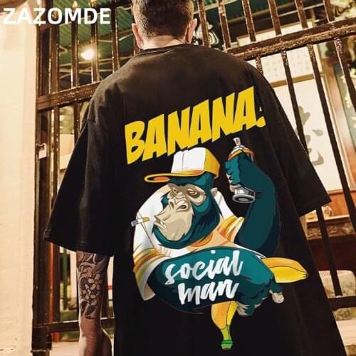 ZAZOMDE Hip Hop mens cotton T-shirt fashion loose men BF student banana print short-sleeved tees cool man wear Round neck tshirt