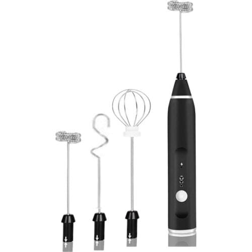 Hot Mini Electric Milk Frother,USB Rechargeable Drink Mixer Handheld Egg Beater with 3 Mixing Head for Cappuccino