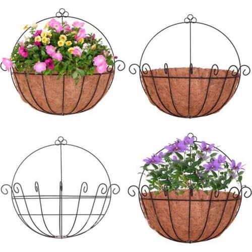 Creative Decor Art Garden Planters Pots Iron Semi round Coconut Palm Flower Basket Plant Holder Home wall Hanging Decoration 1PC