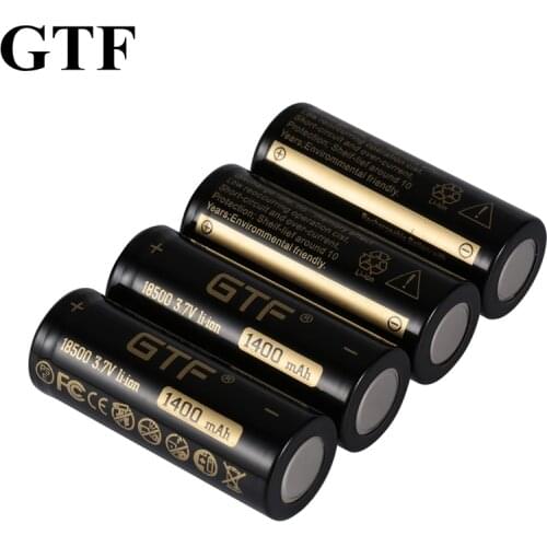 GTF 3.7V 18500 1400mAh Li-Ion Rechargeable Battery for Flashlight electronic toy product 3.7V real capacity flat head batteries