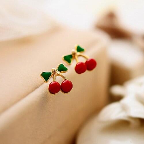 Fashion Fruit Cherry Stud Earrings for Women Girls Kids Jewelry Gifts Cute Dripping Cherry Enamel Stud Earrings without Box